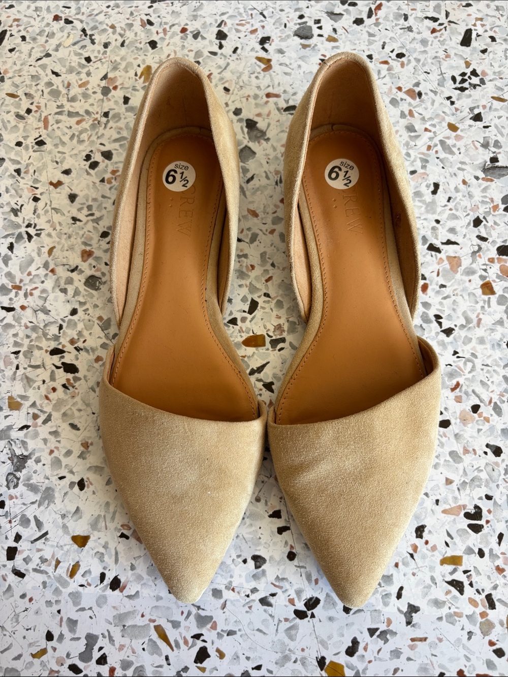 J. Crew Factory Beige Suede Pointed-Toe D'Orsay Flats
